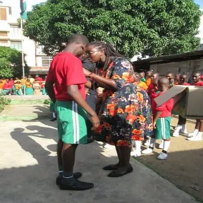 Student receiving a medal